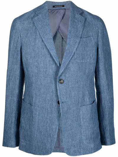 Emporio Armani Cotton Single-breasted Blazer In Blue