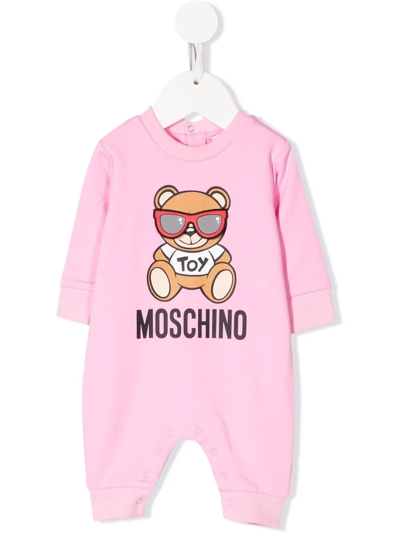 Moschino Babies' Teddy Bear 印花连体短裤 In Pink