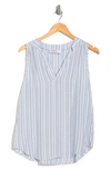 Renee C Striped Sleeveless Notched Neck Top In Blue