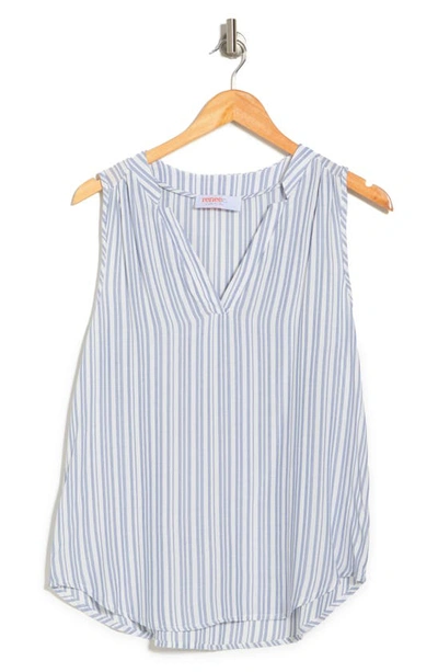 Renee C Striped Sleeveless Notched Neck Top In Blue