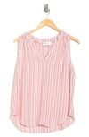 Renee C Striped Sleeveless Notched Neck Top In Pink