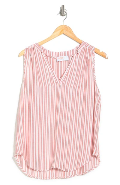Renee C Striped Sleeveless Notched Neck Top In Pink