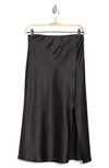 Renee C Satin Slit Midi Skirt In Black