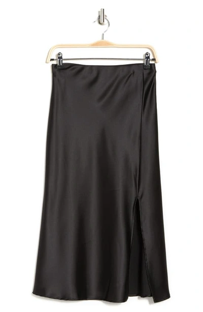 Renee C Satin Slit Midi Skirt In Black
