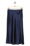 Renee C Satin Slit Midi Skirt In Navy