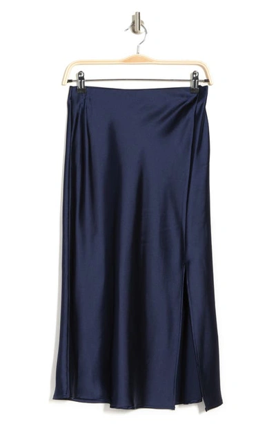 Renee C Satin Slit Midi Skirt In Navy