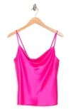 Renee C Satin Cowl Neck Camisole In Hot Pink