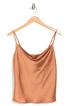 Renee C Satin Cowl Neck Camisole In Caramel