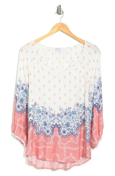 Renee C Boho Print 3/4 Sleeve Blouse In Ivory