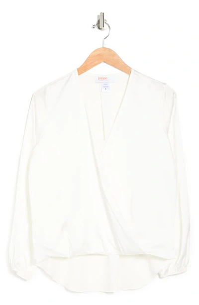 Renee C Satin Long Sleeve Surplice Top In Ivory