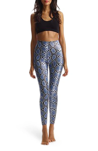 Commando Reptile Embossed Faux Leather Leggings In Blue Snake