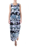 Nina Leonard Patterned Maxi Dress In Navy Ice Multi Botanical Strip