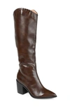 Journee Collection Daria Whipstitch Tall Vegan Leather Western Boot In Brown