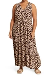 By Design Alba Deep V Maxi Dress In Chocolate Cheetah