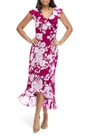 London Times Ruffle Wrap Maxi Dress In Redwht
