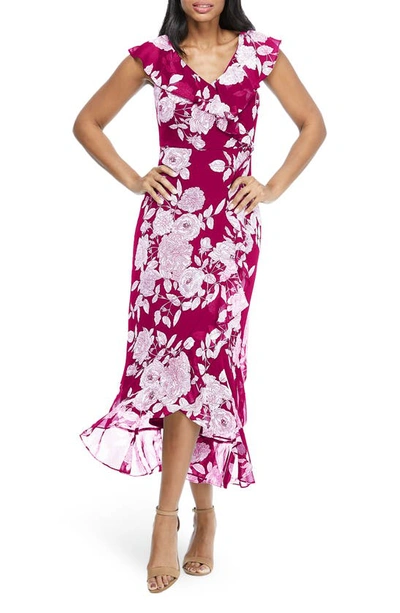 London Times Ruffle Wrap Maxi Dress In Redwht