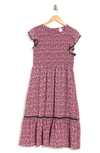 Melrose And Market Smocked Flutter Sleeve Midi Dress In Burgundy Blush Floral