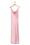 Jump Apparel Solid Long Satin Slip Dress In Dusty Pink