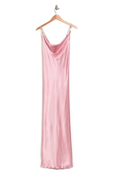 Jump Apparel Solid Long Satin Slip Dress In Dusty Pink