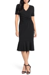 London Times Flounce Hem Twist Midi Dress In Black