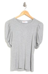 Renee C Solid Scrunched Sleeve Top In Grey