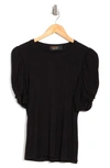 Renee C Solid Scrunched Sleeve Top In Black