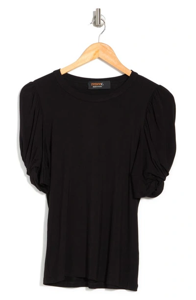 Renee C Solid Scrunched Sleeve Top In Black