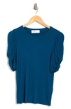 Renee C Solid Scrunched Sleeve Top In Teal