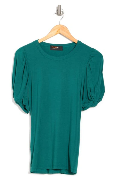 Renee C Solid Scrunched Sleeve Top In Green
