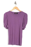 Renee C Solid Scrunched Sleeve Top In Purple