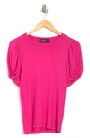 Renee C Solid Scrunched Sleeve Top In Fuchsia