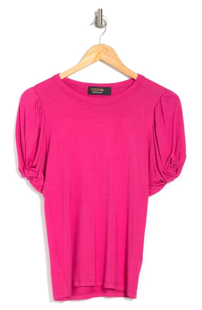 Renee C Solid Scrunched Sleeve Top In Fuchsia