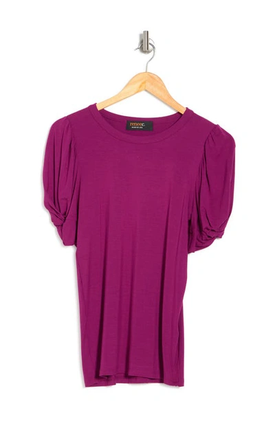 Renee C Solid Scrunched Sleeve Top In Magenta