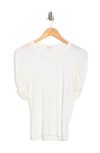 Renee C Solid Scrunched Sleeve Top In Ivory