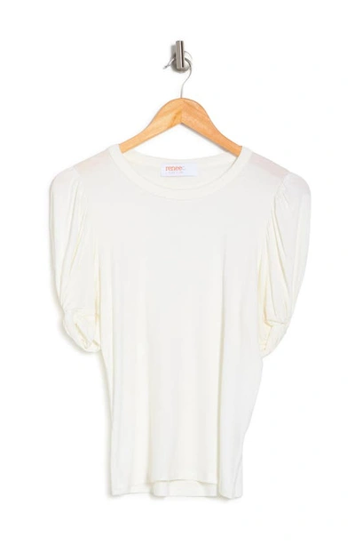 Renee C Solid Scrunched Sleeve Top In Ivory