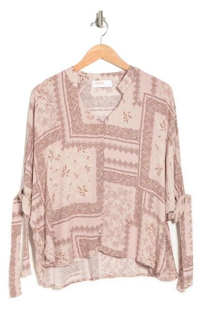 Renee C Tie Sleeve Printed Top In Rose