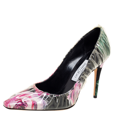 Pre-owned Jimmy Choo Multicolor Pvc And Satin Floral Jacquard Pumps Size 39
