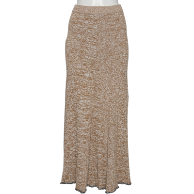 Pre-owned Joseph Beige Patterned Ribbed Knit Sally Fluted Maxi Skirt L