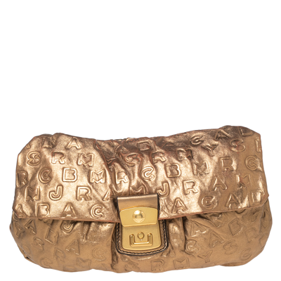 Pre-owned Marc By Marc Jacobs Bronze Embossed Leather Dreamy Logo Linda Clutch In Metallic