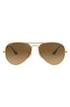 Ray Ban 58mm Polarized Aviator Sunglasses In Gold/ Brown Gradient