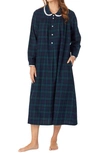 Lanz Of Salzburg Black Watch Plaid Flannel Nightgown In Navy,green Plaid