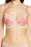 Wacoal Embrace Lace Stretch-lace Plunge Underwired Bra In Faded Rose/ White Sand