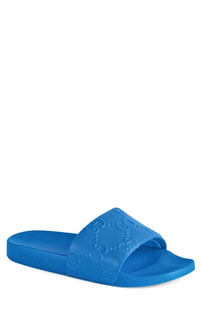 Gucci Vibrant Blue Embossed Slides Gucci Men main image 4