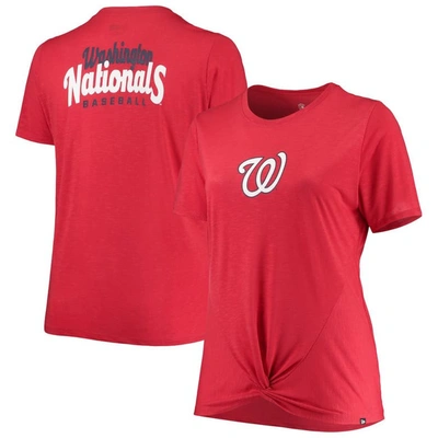 New Era Women's  Red Washington Nationals Plus Size 2-hit Front Knot T-shirt