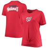 NEW ERA NEW ERA RED WASHINGTON NATIONALS PLUS SIZE 2-HIT FRONT KNOT T-SHIRT