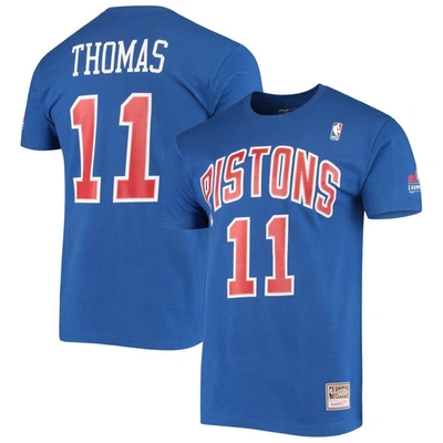 Mitchell & Ness Men's  Isiah Thomas Blue Detroit Pistons Hardwood Classics Stitch Name And Number T-s