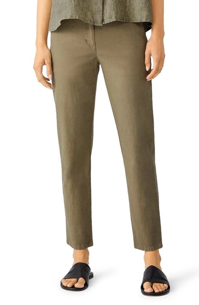 Eileen Fisher Organic Cotton & Hemp High Waist Tapered Ankle Pants In Tarragon