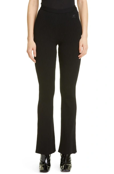 Courrèges Rib Knit Flare Pants In Black