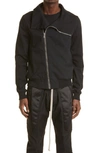 Rick Owens Asymmetric Zip Organic Cotton Jacket In Black