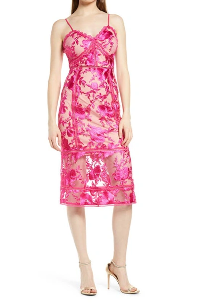 Lulus Deeply Cherished Floral Embroidery Body-con Dress In Hot Pink